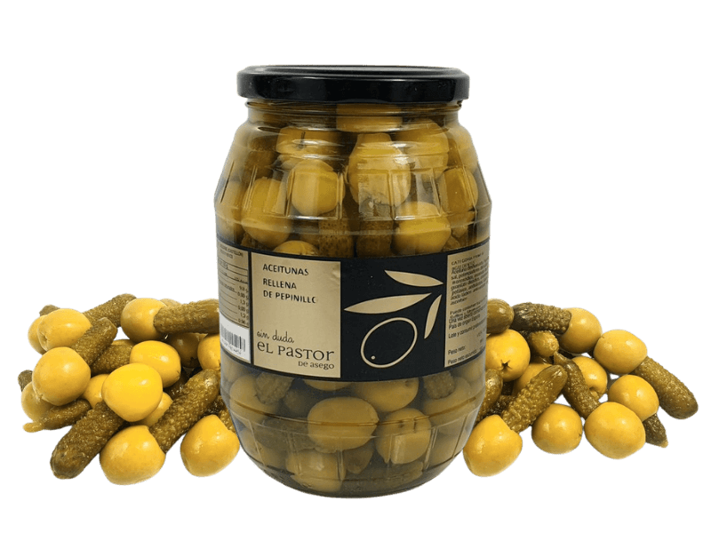 barrilete aceituna rellena de pepinillo
